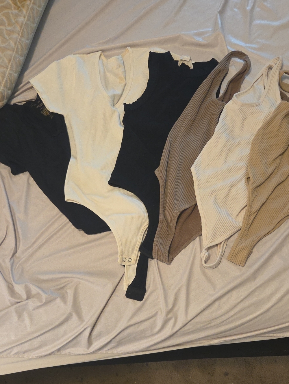 6 Ribbed Tank & Bodysuit Mix in Cream, Black, Taupe and White.